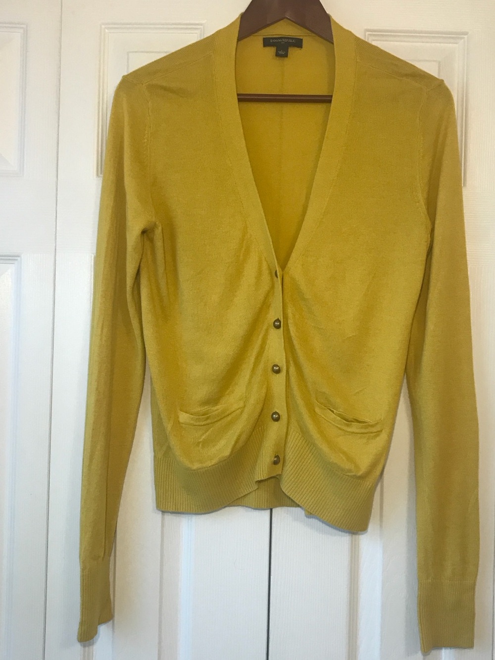 Banana Republic Mustard V-Neck Button Cardigan